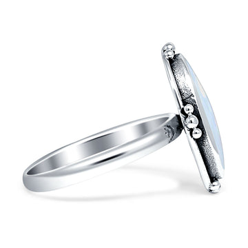 Oval Oxidized Created White Opal Thumb Ring 925 Sterling Silver Wholesale